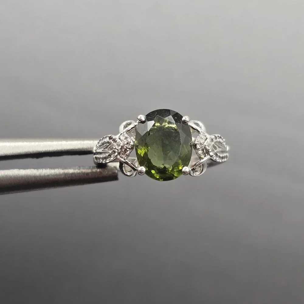 Sterling Silver Moldavite Statement Ring Size 5 Cathedral Setting Signed KYJ - Picture 15 of 15